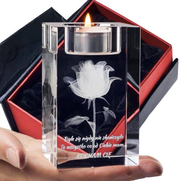 RÓŻA 3D Kwiat Miłości ♥ personalizowany świecznik • GRAWER 3D