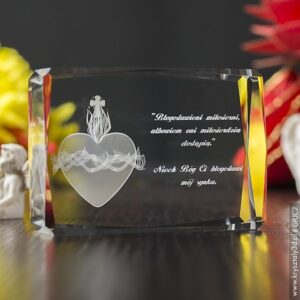 Gorejące Serce 3D • personalizowany kryształ 3D • Pamiątka Religijna