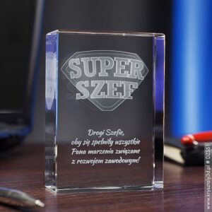 Odznaka 3D »Super Szef« • personalizowany kryształ 3D • GRAWER 3D