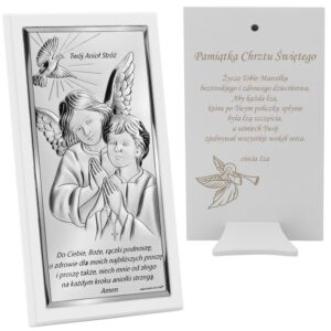 Biały obrazek "Twój Anioł Stróż" srebro 925 z Grawerem na chrzest