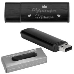 Czarny Pendrive 16 GB / Pamięć USB / Prezent dla szefowej z grawerem.