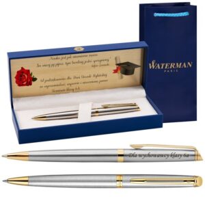 Długopis Waterman Hemisphere stalowy GT z Grawerem Etui Torebka