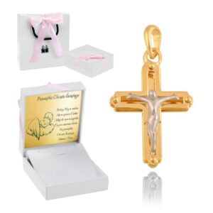 Krzyżyk na komunię / Złoto pr. 585 / Dedykacja / Prezent na Chrzest dla dziewczynki / Etui prezentowe