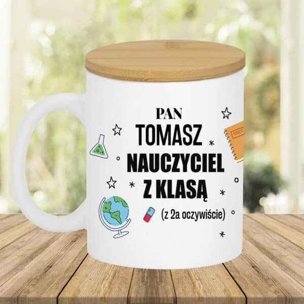 Kubek dla nauczyciela ceramiczny z pokrywką z Nadrukiem / Nauczyciel z klasą / 370 ml / na Dzień Nauczyciela