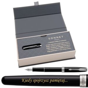 Parker Sonnet CT Pióro wieczne Czarny Lacquer w eleganckim etui Grawer