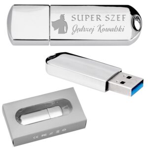 Pendrive chrom 16 GB Super Szef / Prezent z grawerem dla szefa.