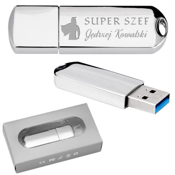 Pendrive chrom 16 GB Super Szef / Prezent z grawerem dla szefa.