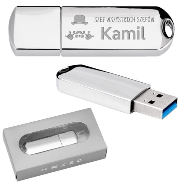 Pendrive chrom 16 GB Szef wszystkich szefów / Prezent z grawerem dla szefa.