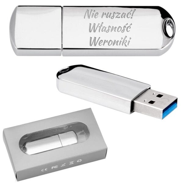 Pendrive chrom 64 GB Pamięć USB 3.0 prezent z Grawerem