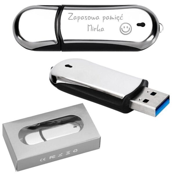 Pendrive chromowo-czarny 32 GB Pamięć USB prezent z Grawerem