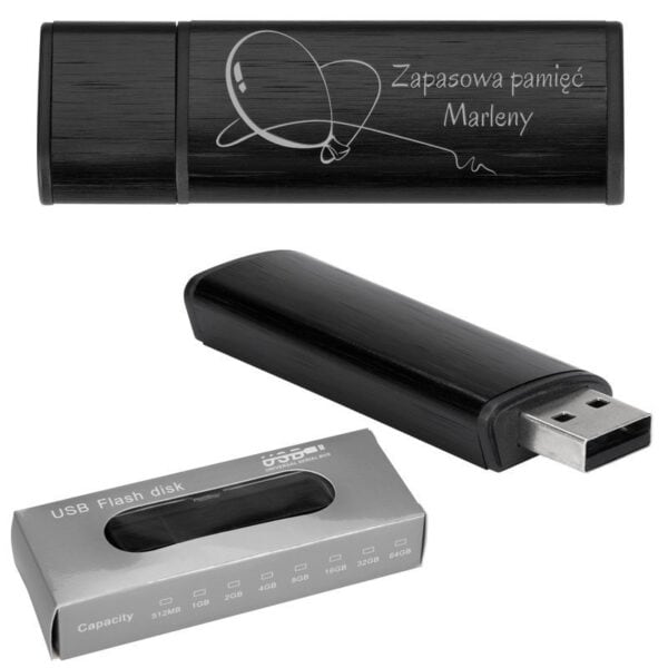 Pendrive czarno-czarny 16 GB Pamięć USB prezent z Grawerem