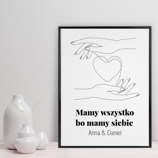 Plakat dla chłopaka dziewczyny / Mamy wszystko bo mamy siebie / Prezent na walentynki urodziny Dzień Chłopaka / 30x40 cm / szkło