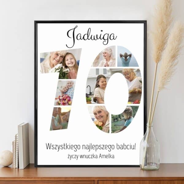 Plakat na 70 urodziny ze zdjęciem / Szalone wspomnienia / Prezent urodzinowy / 30x40 cm / szkło