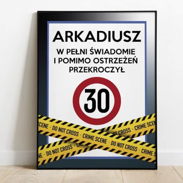 Plakat na urodziny w ramie / Do not cross / Prezent na urodziny dla niego / 30x40 cm / plexi