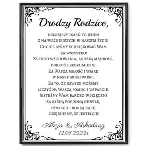 Plakat w ramce / Podziękowania dla rodziców / Elegancki prezent / Czarna ramka 30x40 / Plexi / Podziękowanie na ślub