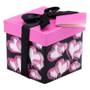 Pudełko na prezent czarne w różowe serca XS