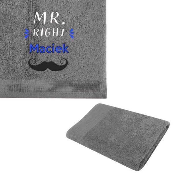 Ręcznik kąpielowy z haftem na Walentynki / Mr. Right / Aqua frotte / 50x100