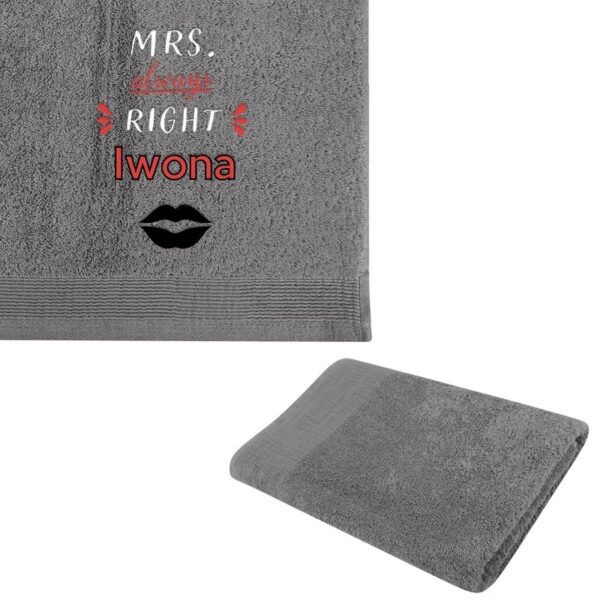 Ręcznik kąpielowy z haftem na Walentynki / Mrs. Always Right / Aqua frotte / 50x100