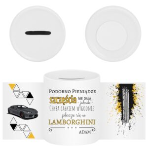 Skarbonka z nadrukiem / Na Lamborghini / zabawny prezent / ceramiczna