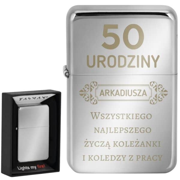 Zapalniczka benzynowa TASMAN - Srebrny Metal Połysk Grawer