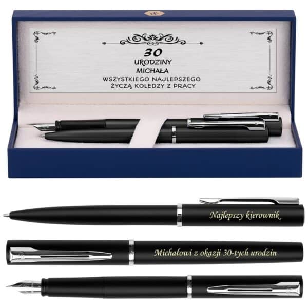 Zestaw długopis + pióro / Waterman Allure czarny CT / Pudełko z Dedykacją / Prezent dla kolegi z pracy / Dedykacja
