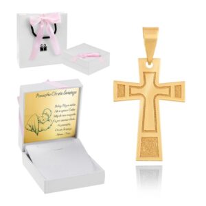 Złoty Krzyżyk na Chrzest / pr. 585 / Dedykacja / Pamiątka komunii dla dziewczynki / Ozdobne pudełeczko