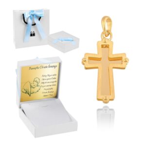 Złoty Krzyżyk / pr. 585 / Pamiątka na Komunię z dedykacją / Personalizacja / Prezent na Chrzest dla chłopca