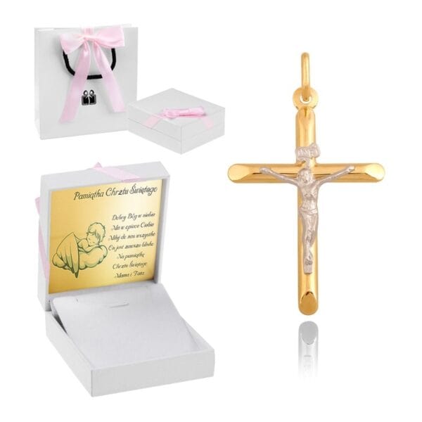 Złoty Krzyżyk / pr. 585 / Własna dedykacja / Prezent na Chrzest / Pamiątka Komunii dla dziewczynki