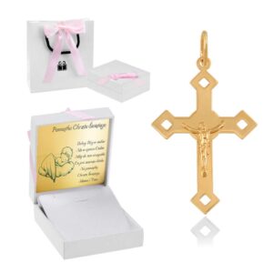 Złoty Krzyżyk z wizerunkiem Chrystusa / pr. 585 / Prezent na Chrzest Komunię dla dziewczynki