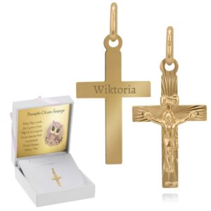 Złoty krzyżyk pr. 585 z Jezusem / prezent na I Komunie Św.