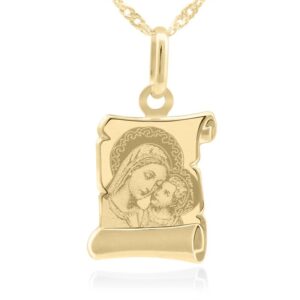 Złoty medalik Matka Boska z Jezusem Chrzest Komunia / Twój Grawer