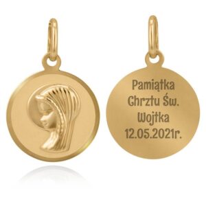 Złoty okrągły medalik pr.585 Madonna Chrzest Komunia Bierzmowanie PREZENT