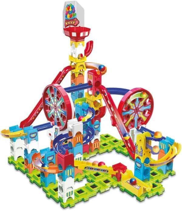 VTech - Marble Rush, elektroniczny tor kulkowy Adventure Park Challenge L300E, zestaw budowlany, 96 sztuk, 10 kulek, prezent dla dzieci od 4 lat - zawarty w języku francuskim