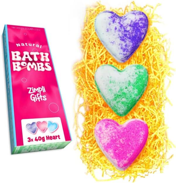 Zestaw 3 x Love Heart Value Bath Bomb Gift Set - idealny prezent walentynkowy dla kobiet, dziewcząt, siostry, córki, jej, świąteczny wypełniacz pończoch, urodzinowy prezent