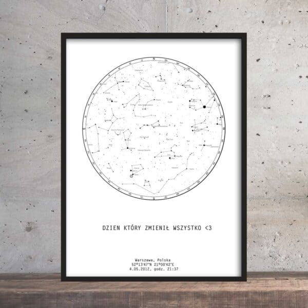 Mapa Nieba i Gwiazd - biała - Rama aluminowa biała
