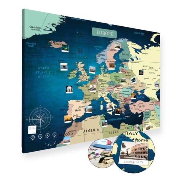 Niebieska mapa Europy na ścianę do oznaczania podróży XXL