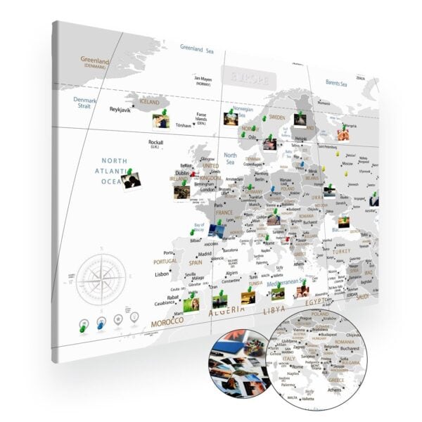Szara mapa Europy na ścianę do oznaczania podróży XXL